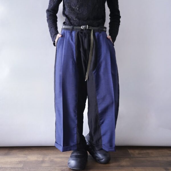 【W / W Remake】terotero black × glossy blue docking slacks