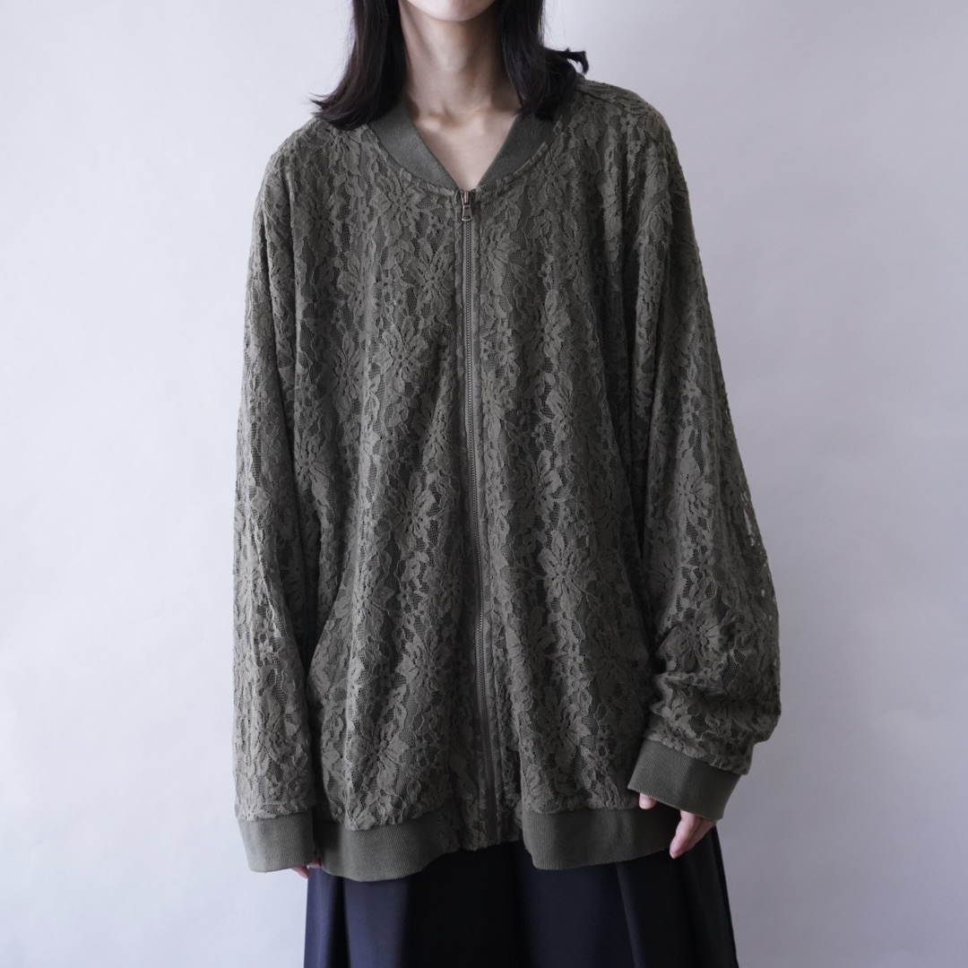 【送料無料】oversized moss green lace design blouson