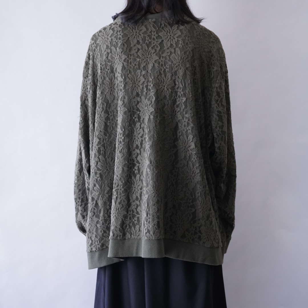 【送料無料】oversized moss green lace design blouson