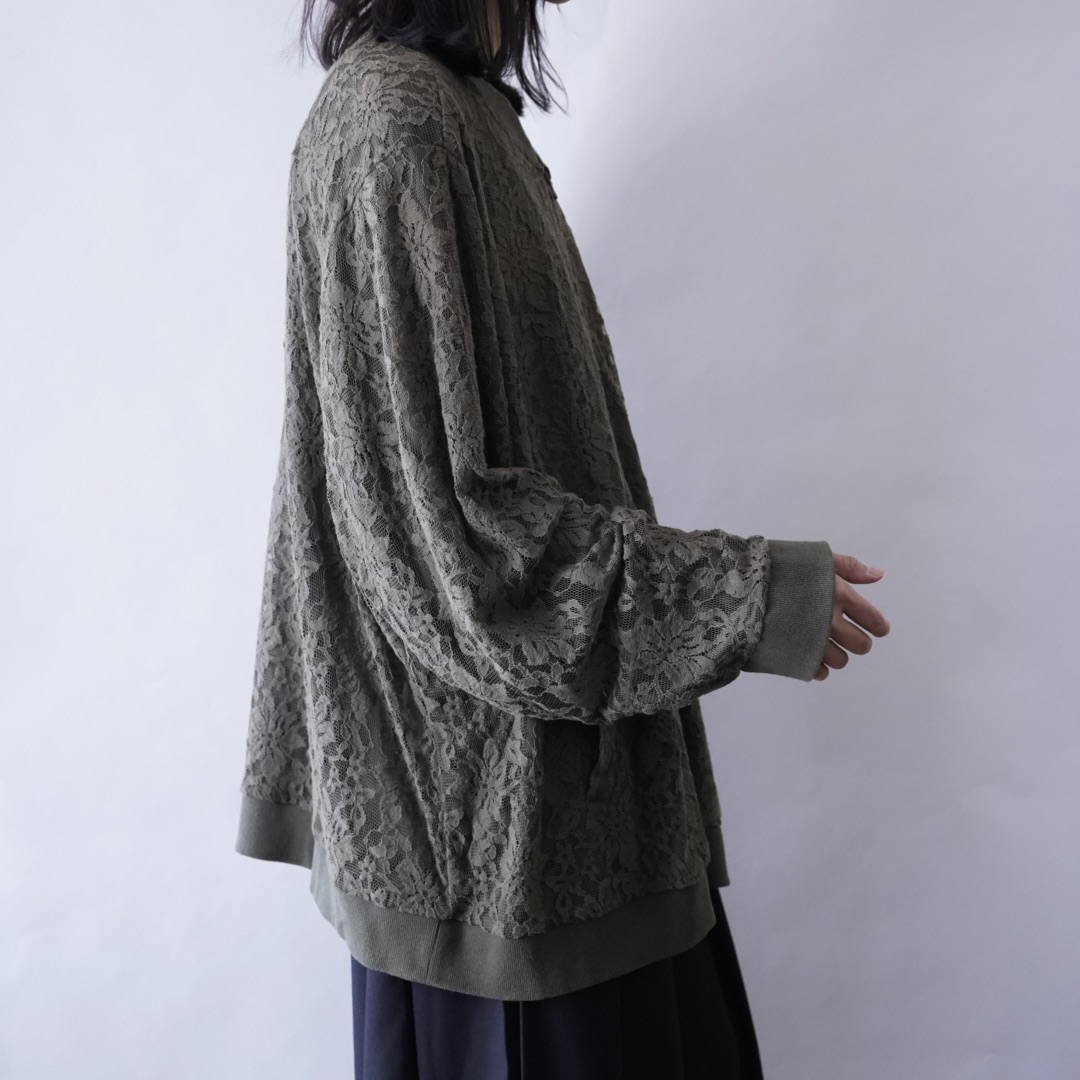 【送料無料】oversized moss green lace design blouson