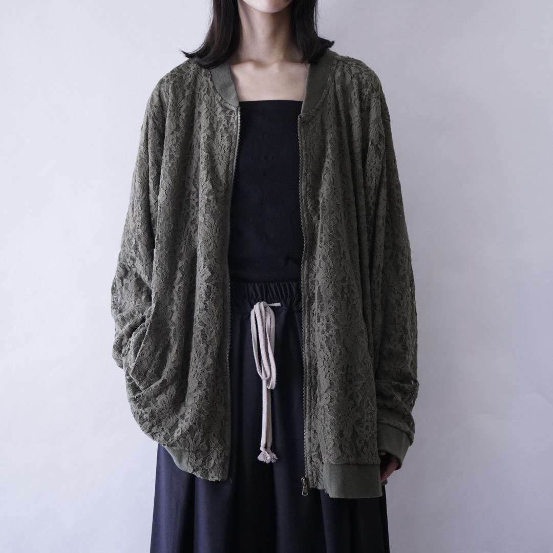 【送料無料】oversized moss green lace design blouson