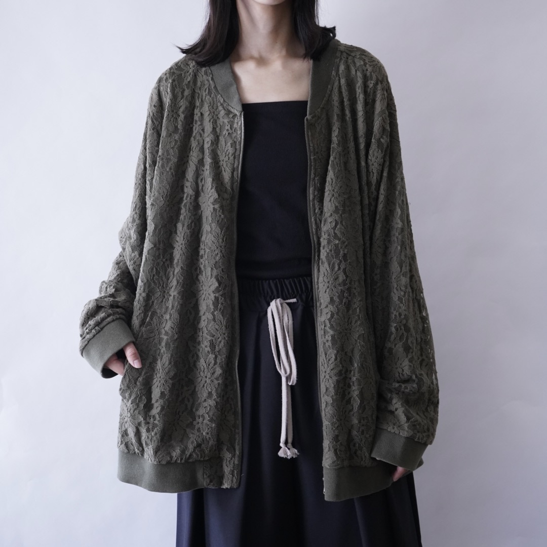 【送料無料】oversized moss green lace design blouson