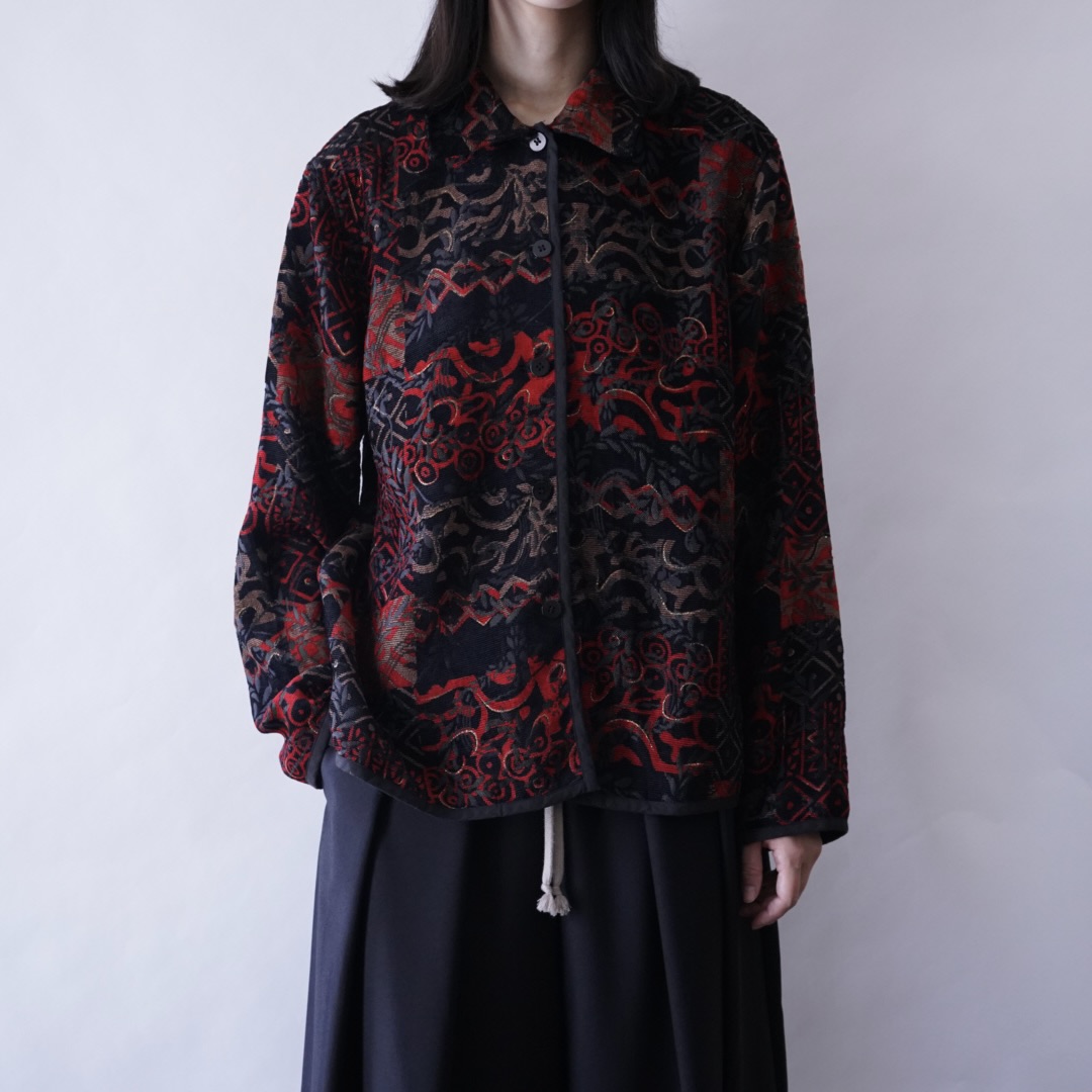 【送料無料】black × red chenille & embroidery reversible jacket