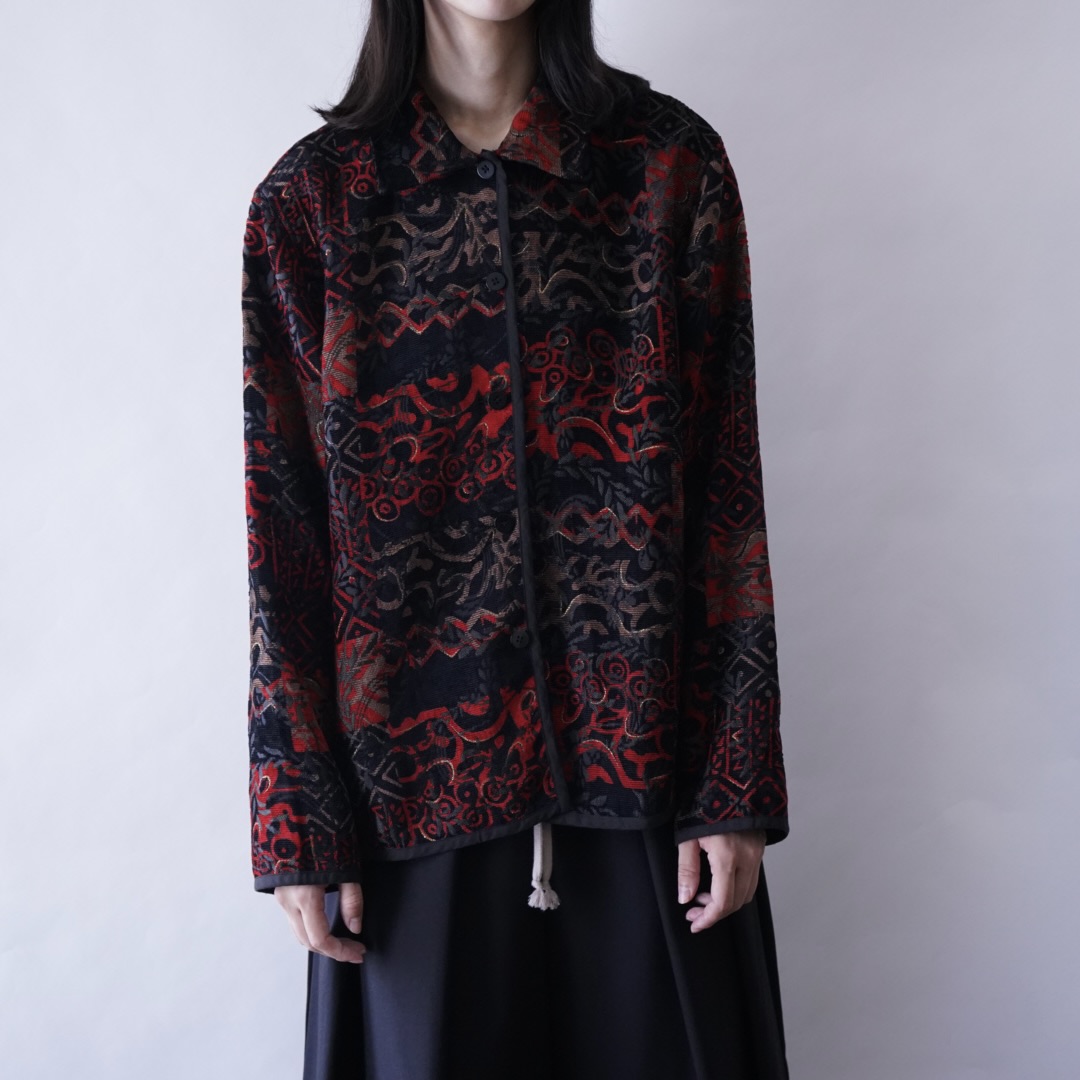 【送料無料】black × red chenille & embroidery reversible jacket