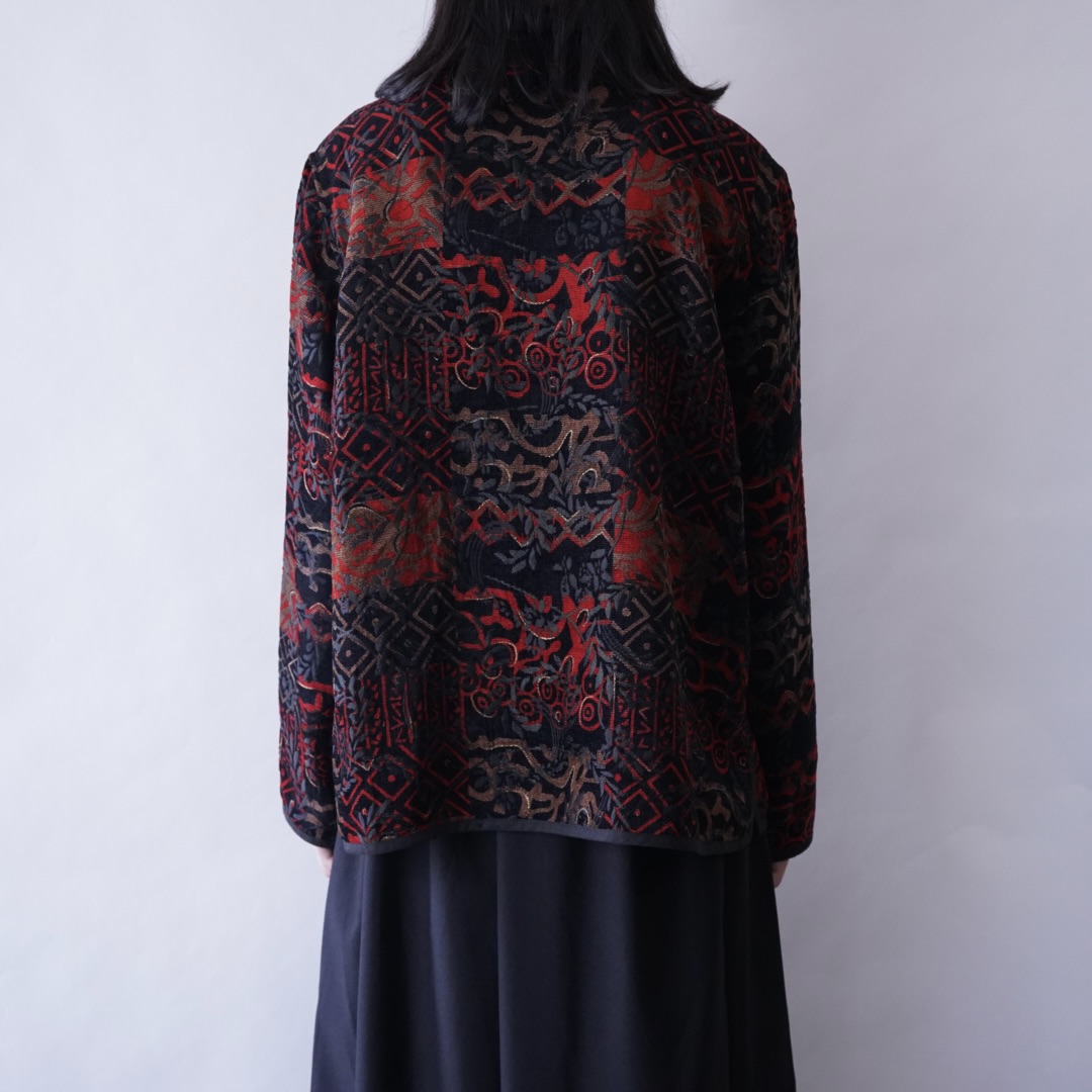 【送料無料】black × red chenille & embroidery reversible jacket