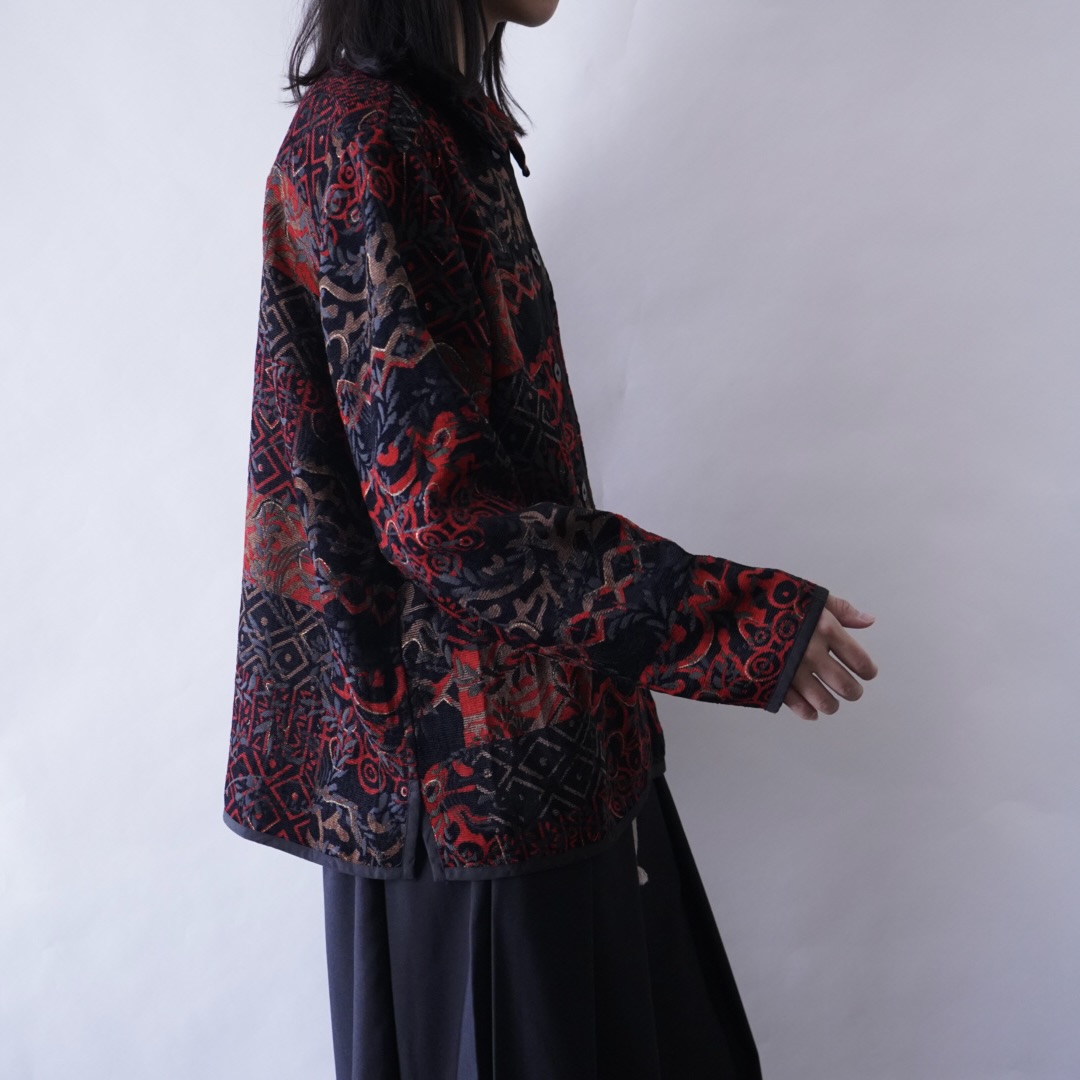 【送料無料】black × red chenille & embroidery reversible jacket