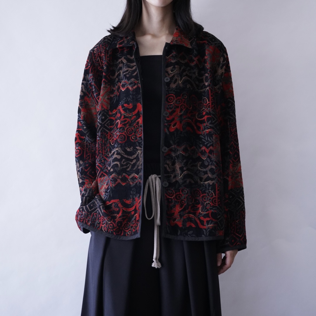【送料無料】black × red chenille & embroidery reversible jacket
