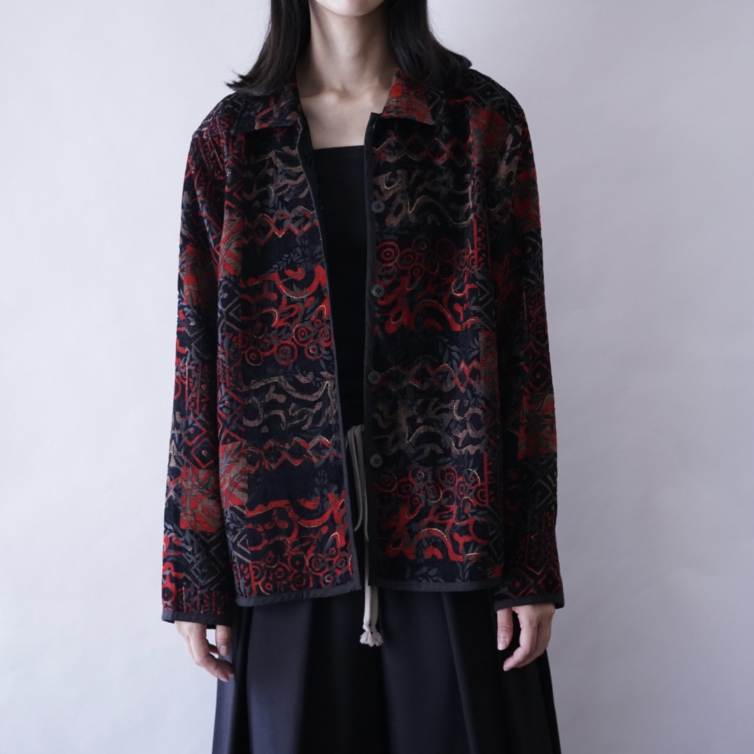 【送料無料】black × red chenille & embroidery reversible jacket