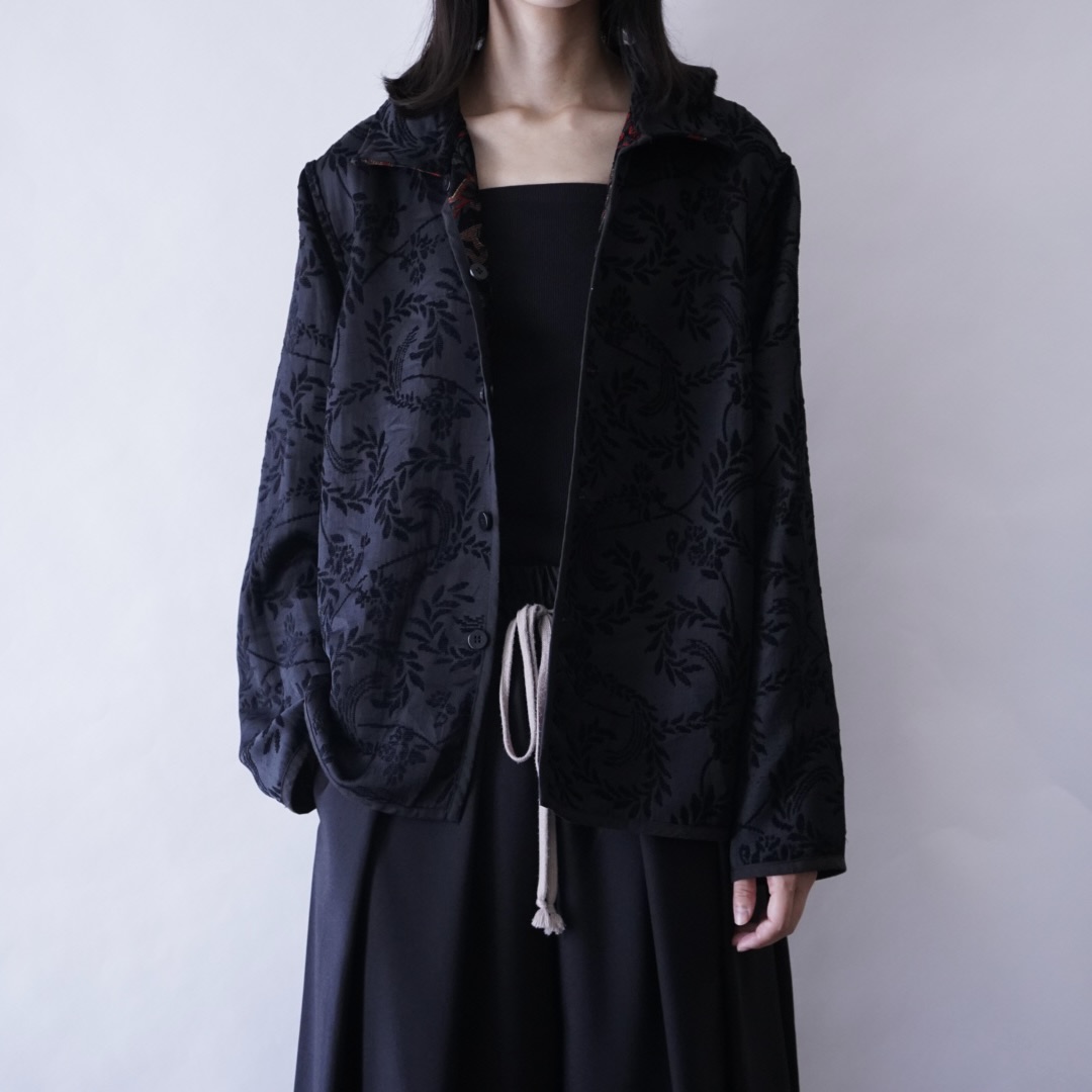 【送料無料】black × red chenille & embroidery reversible jacket