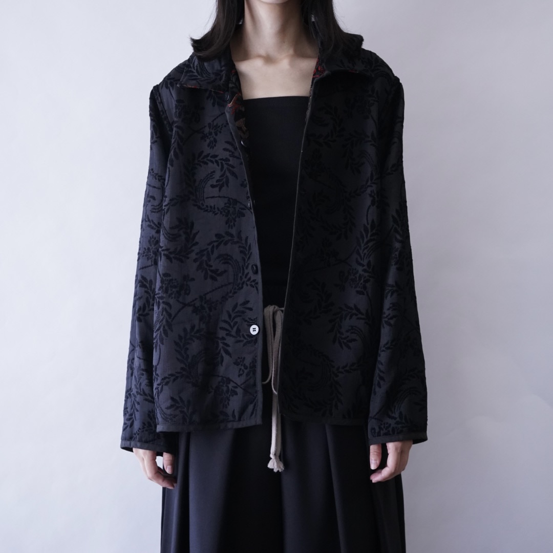 【送料無料】black × red chenille & embroidery reversible jacket