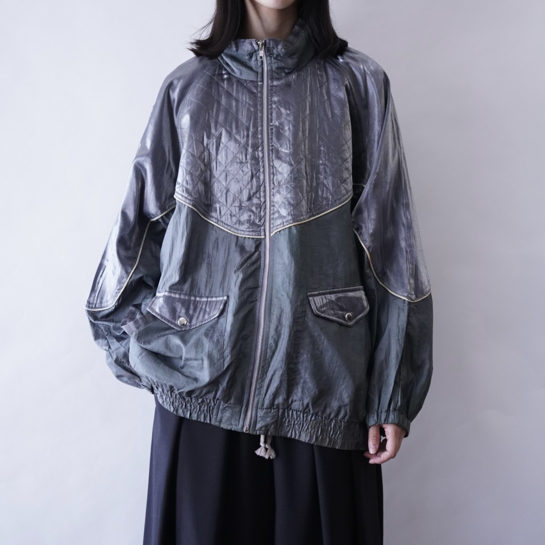 glossy silver switching blouson