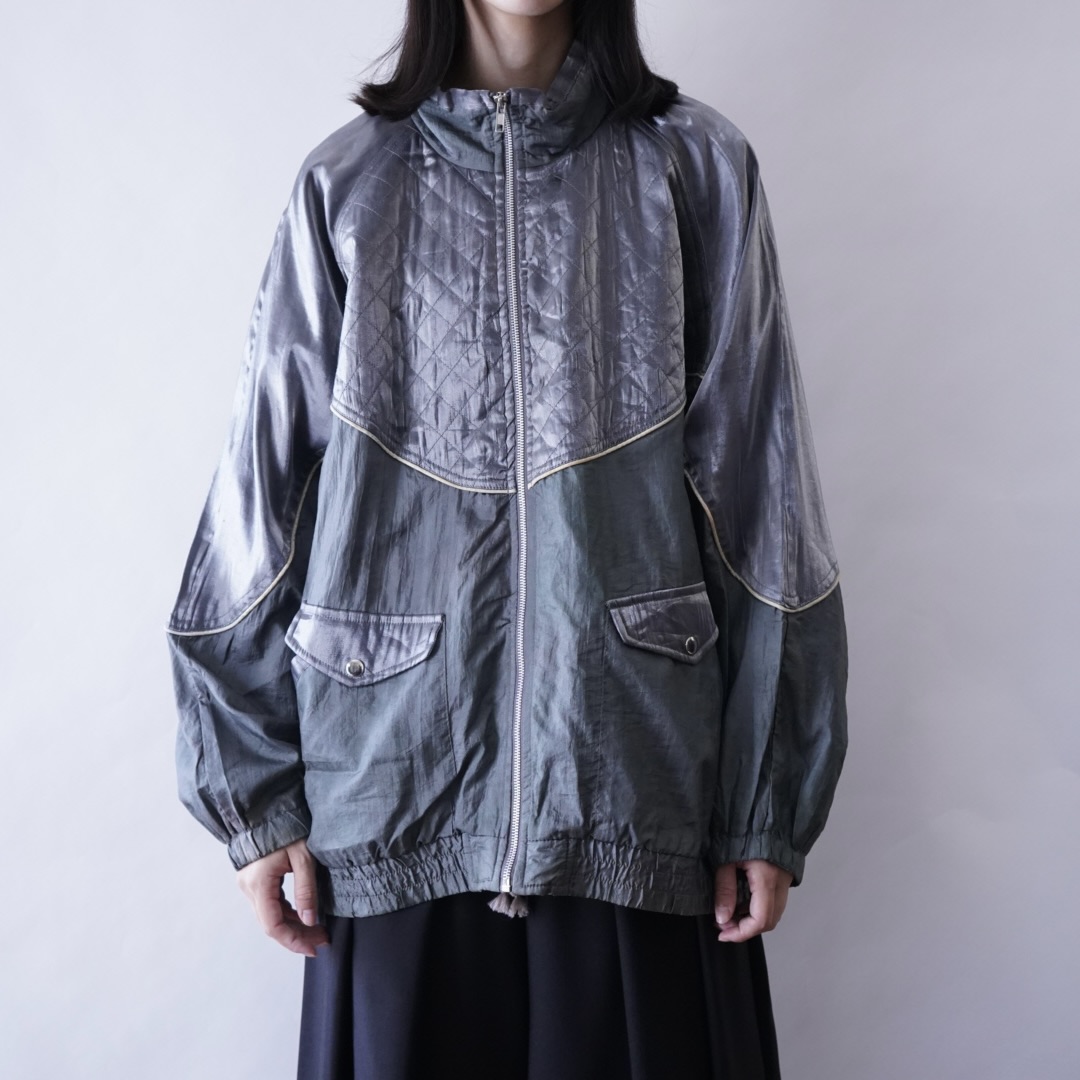 glossy silver switching blouson