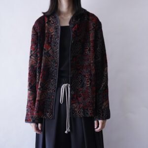 mode black × red pattern & embroidery design drape jacket
