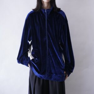 glossy blue × white velours track jacket