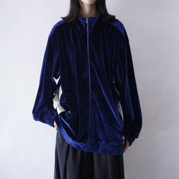 glossy blue × white velours track jacket