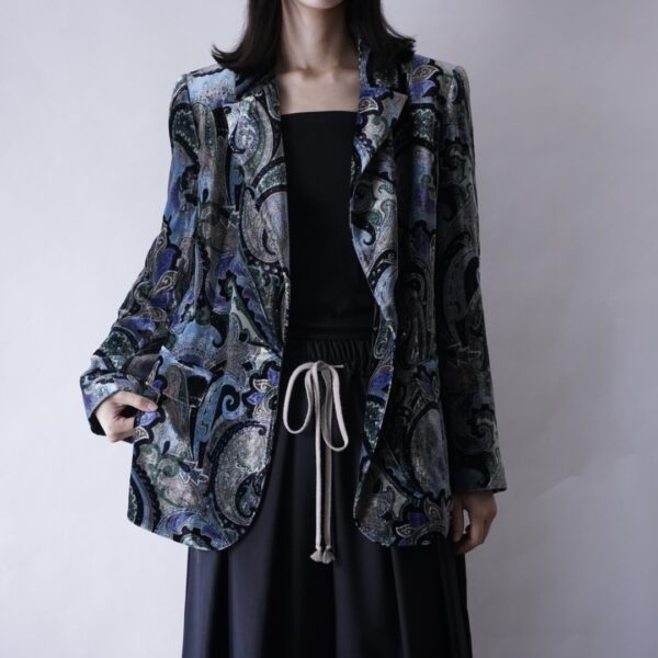 glossy paisley pattern velours tailored jacket