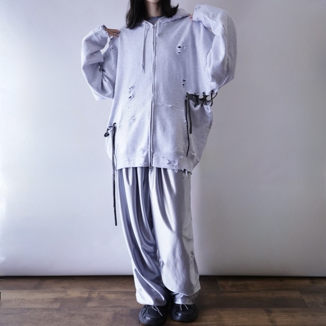 【Remake / Lace-up】asymmetry side lace up parka