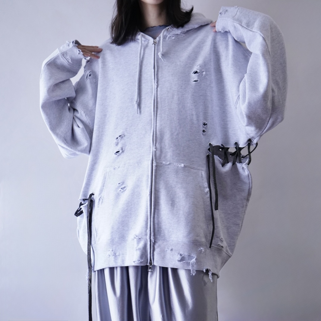 【Remake / Lace-up】asymmetry side lace up parka