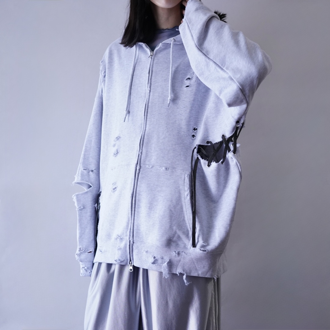 【Remake / Lace-up】asymmetry side lace up parka