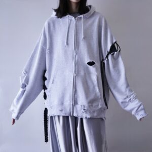 【Remake / Lace-up】asymmetry shoulder & frill lace up parka