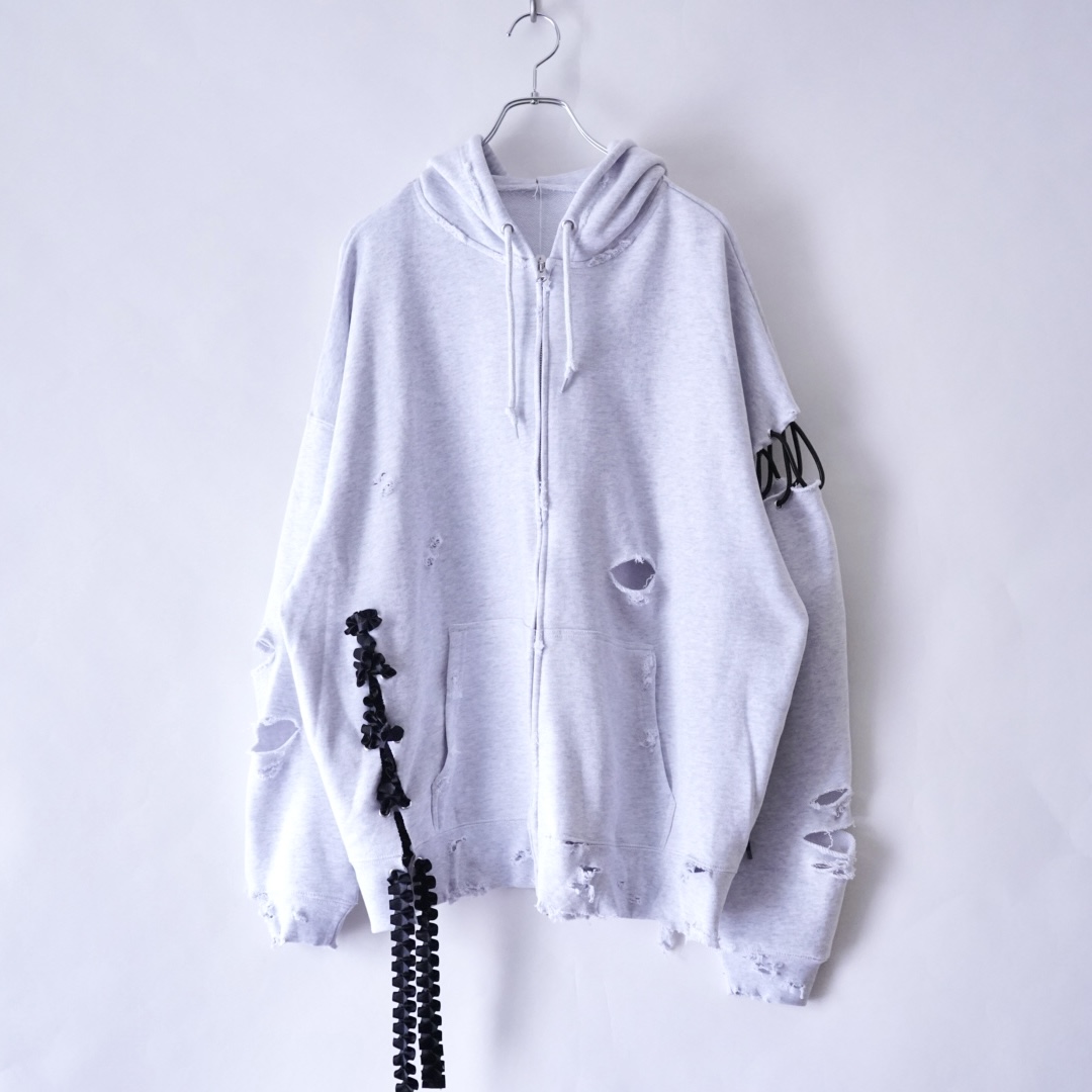 【Remake / Lace-up】asymmetry shoulder & frill lace up parka
