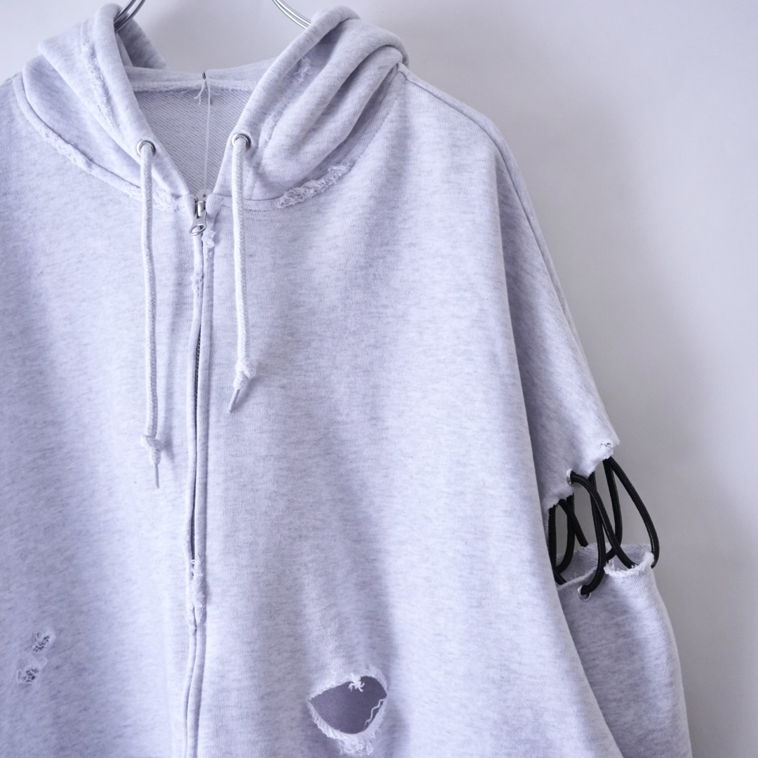 【Remake / Lace-up】asymmetry shoulder & frill lace up parka