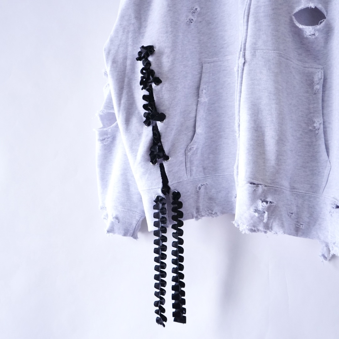 【Remake / Lace-up】asymmetry shoulder & frill lace up parka