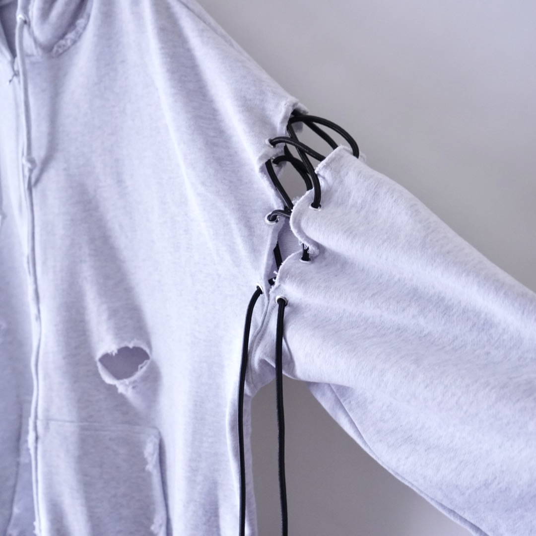 【Remake / Lace-up】asymmetry shoulder & frill lace up parka