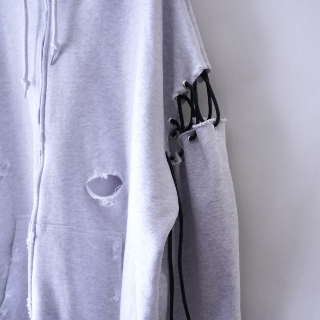 【Remake / Lace-up】asymmetry shoulder & frill lace up parka