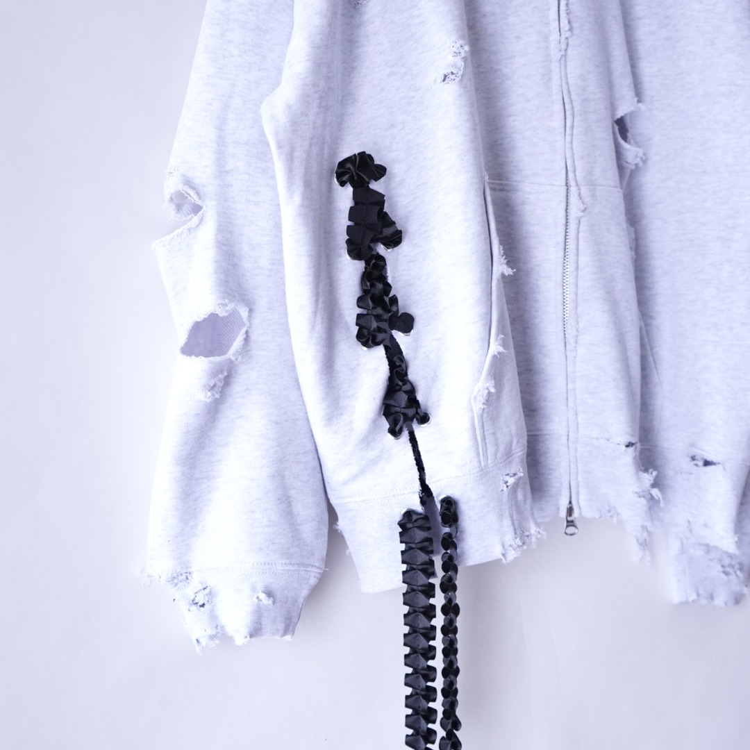 【Remake / Lace-up】asymmetry shoulder & frill lace up parka