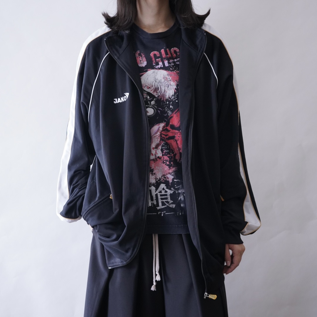 oversized black × white & yellow piping track jacket