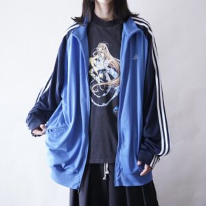 【adidas】oversized sax blue × navy track jacket