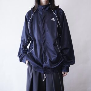 【adidas】snap button design glossy blue black track jacket