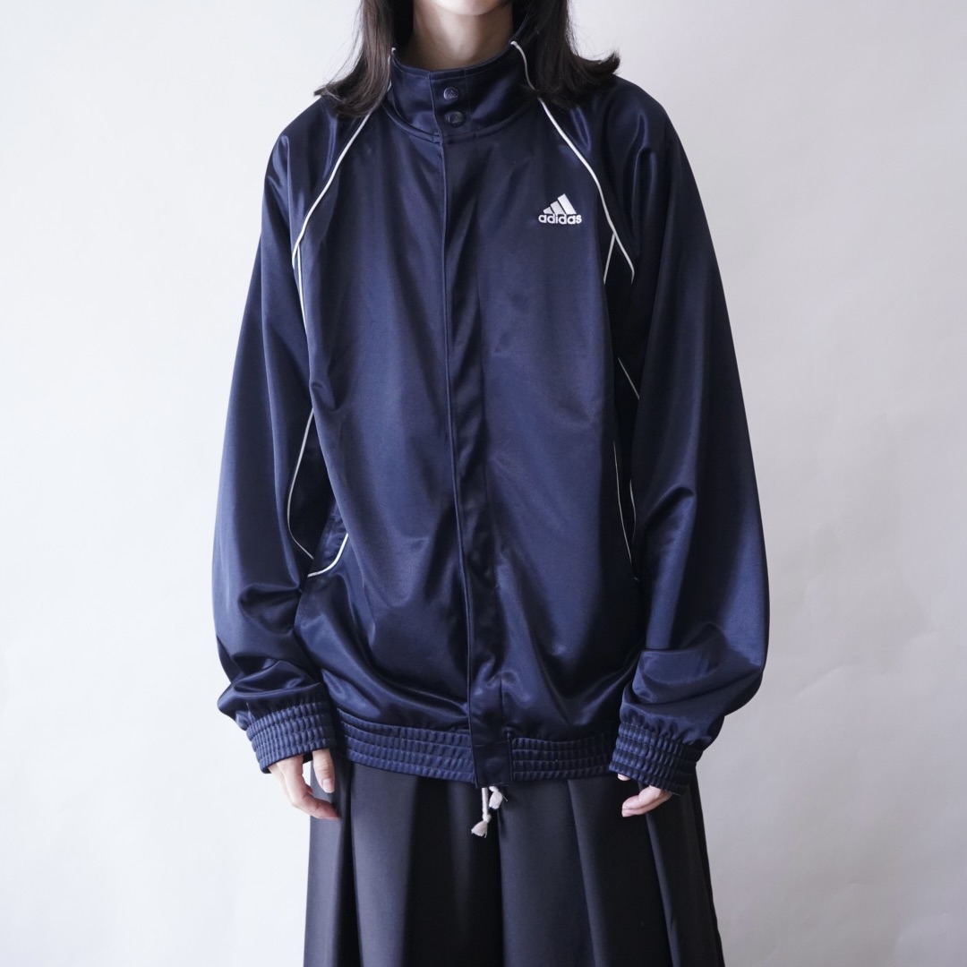 【adidas】snap button design glossy blue black track jacket