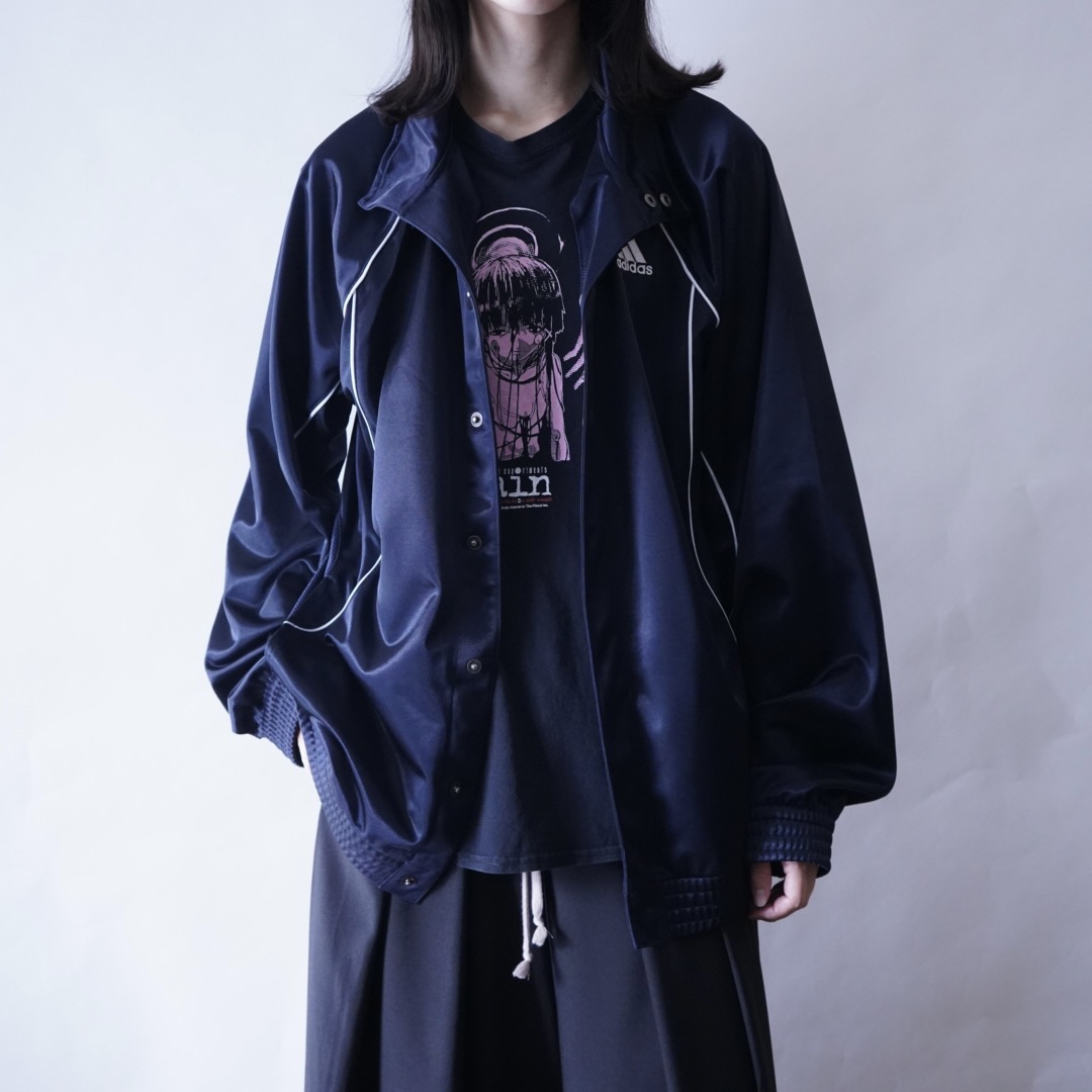 【adidas】snap button design glossy blue black track jacket