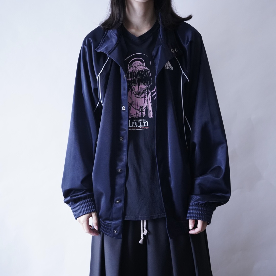 【adidas】snap button design glossy blue black track jacket