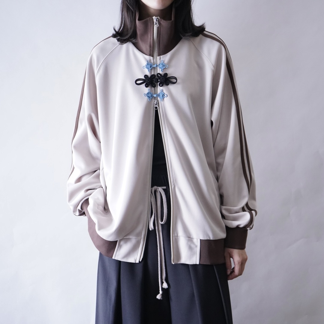 "CHINA × SPORTS" beige × blue China track jacket