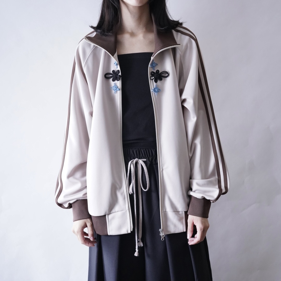 "CHINA × SPORTS" beige × blue China track jacket