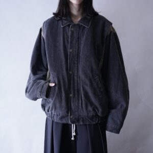 black × brown denim short length bomber jacket