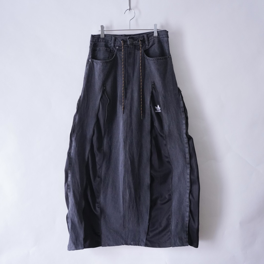 【Docking Remake】"adidas" track pants × black denim zip skirt