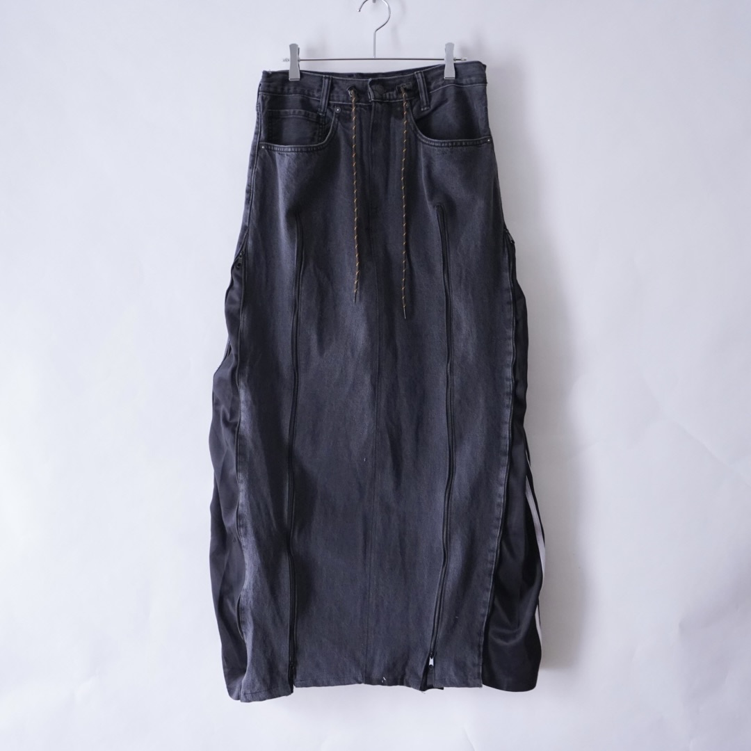 【Docking Remake】"adidas" track pants × black denim zip skirt