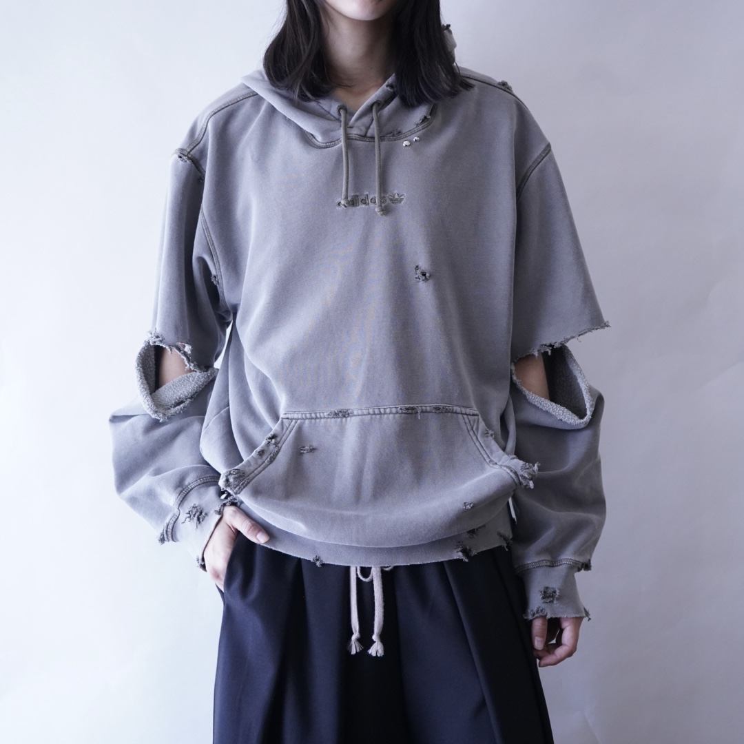 【PUNK REMAKE】"adidas" BORO × STUDS custom short length parka