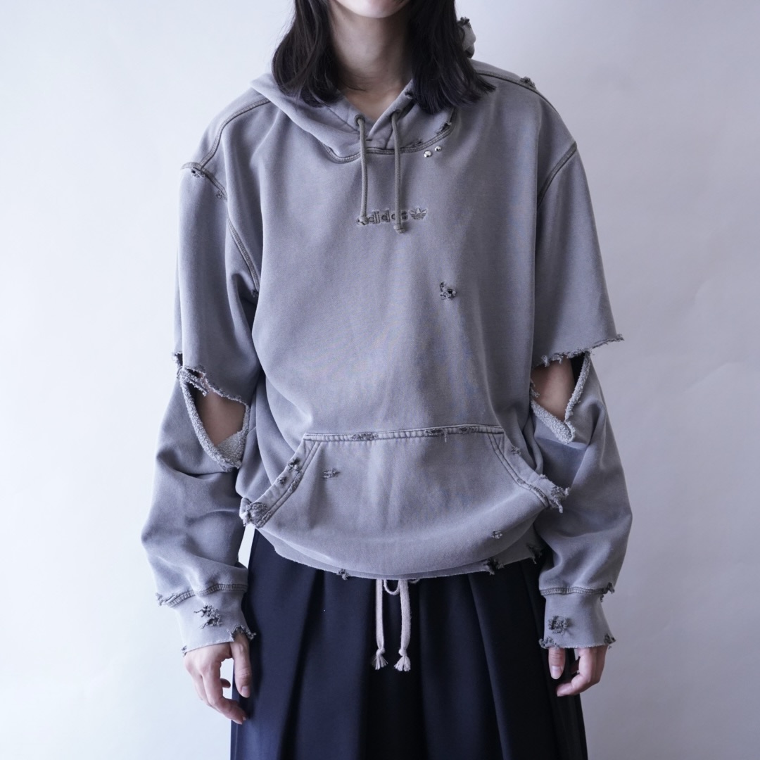 【PUNK REMAKE】"adidas" BORO × STUDS custom short length parka