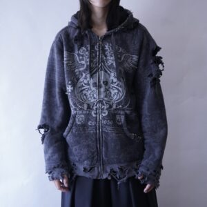【Dark Side Remake】skull full graphic BORO × CUSTOM boa parka