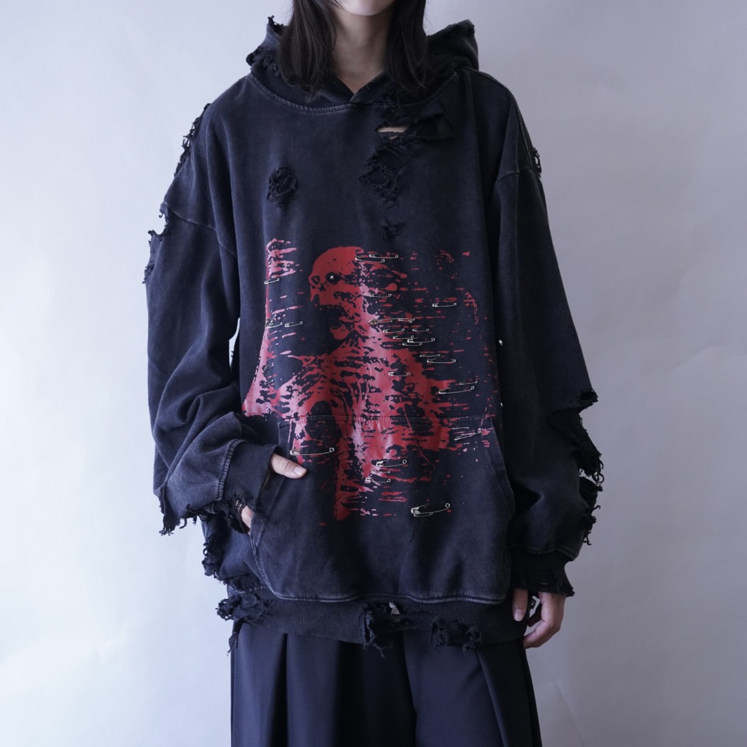 【Dark Side Remake】red skull BORO × CUSTOM pullover parka