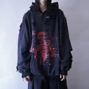 【Dark Side Remake】red skull BORO × CUSTOM pullover parka