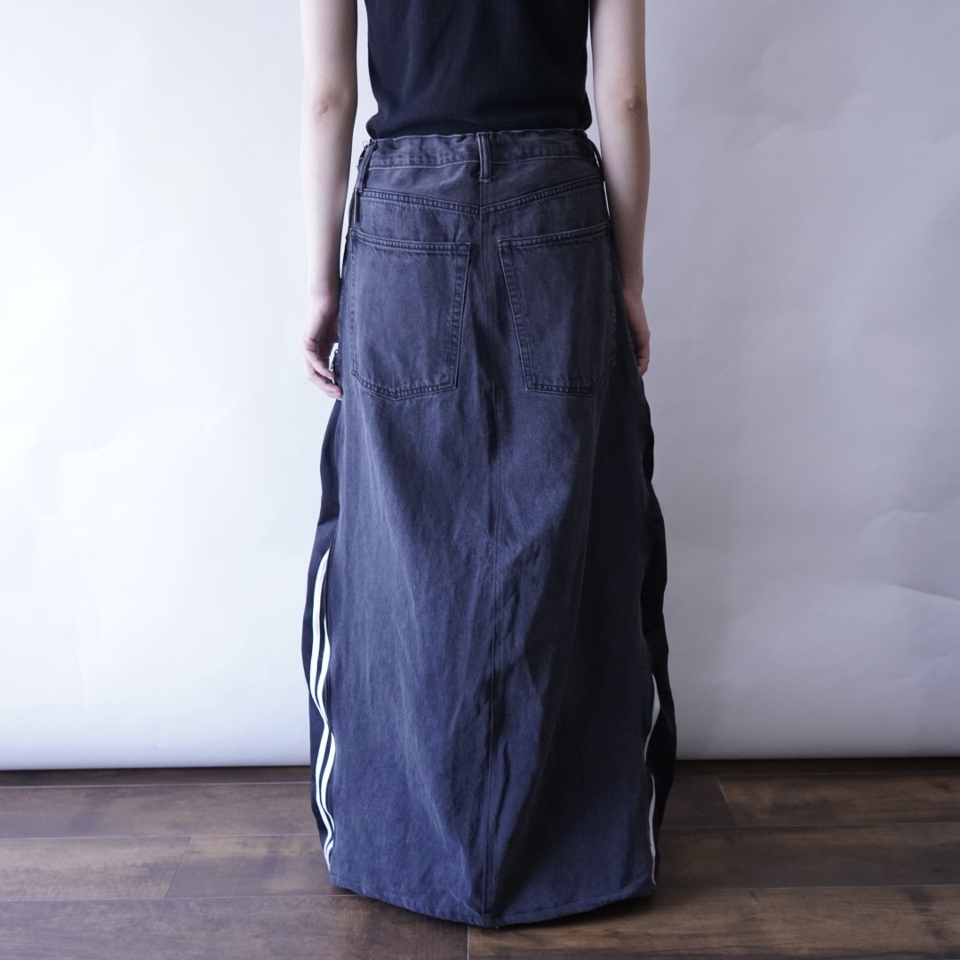 【Docking Remake】"adidas" track pants × black denim zip skirt
