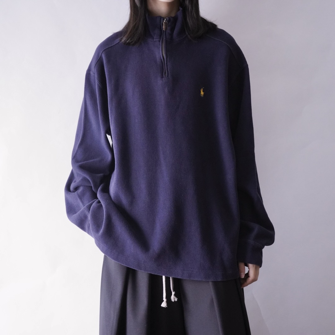 【RalphLauren】navy × yellow half zip knit