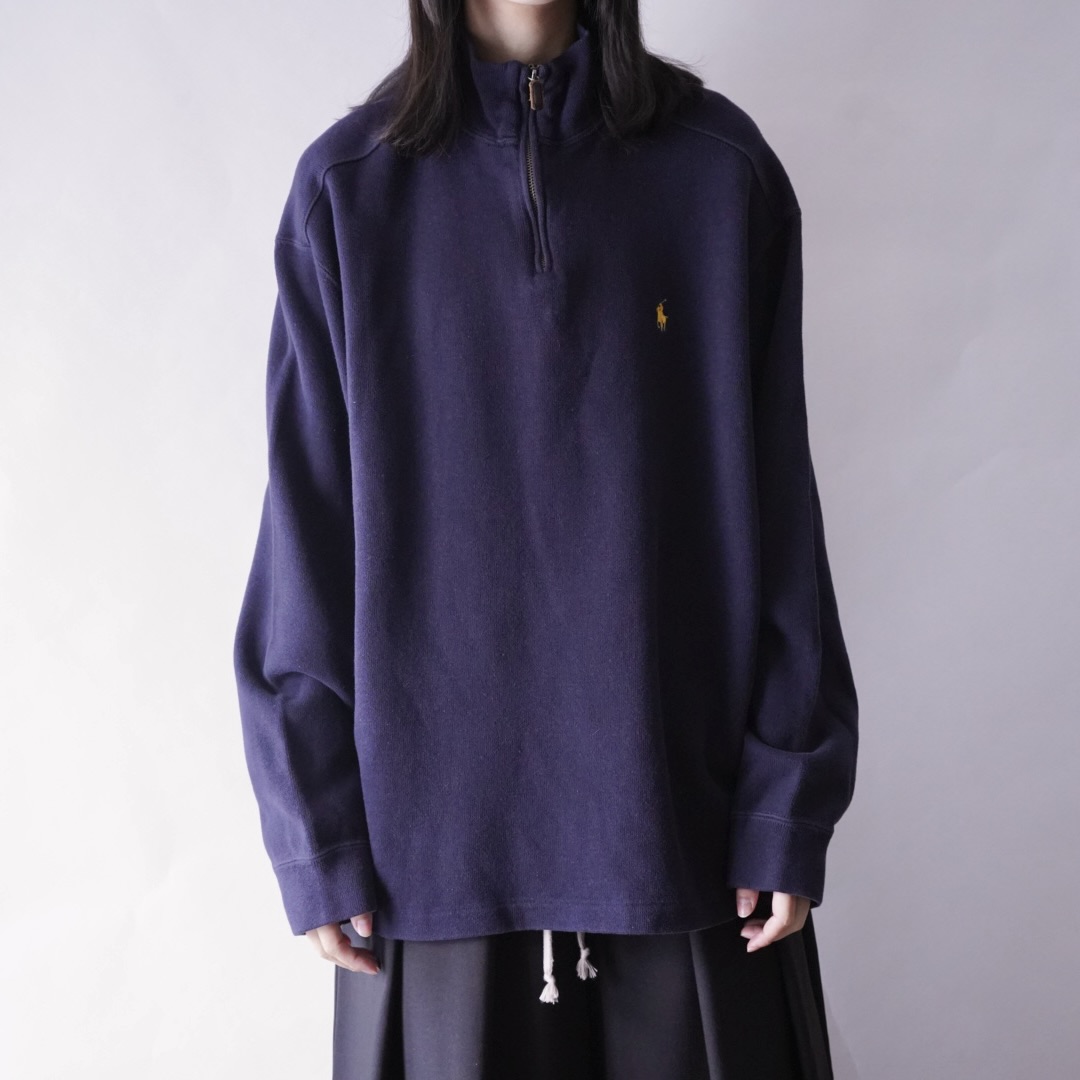 【RalphLauren】navy × yellow half zip knit