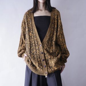 mustard × black mix loose cardigan